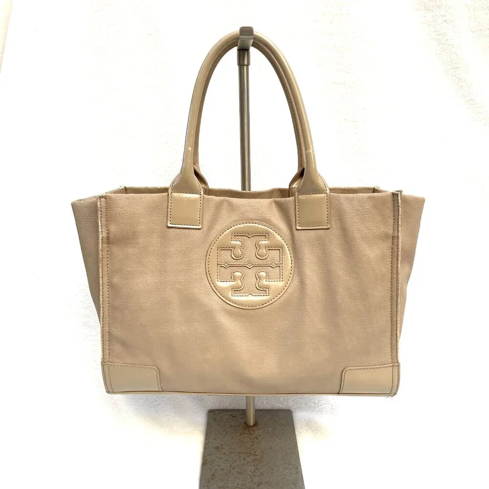 Tory Burch Nude Coated canvas and patent leather Ella tote bag